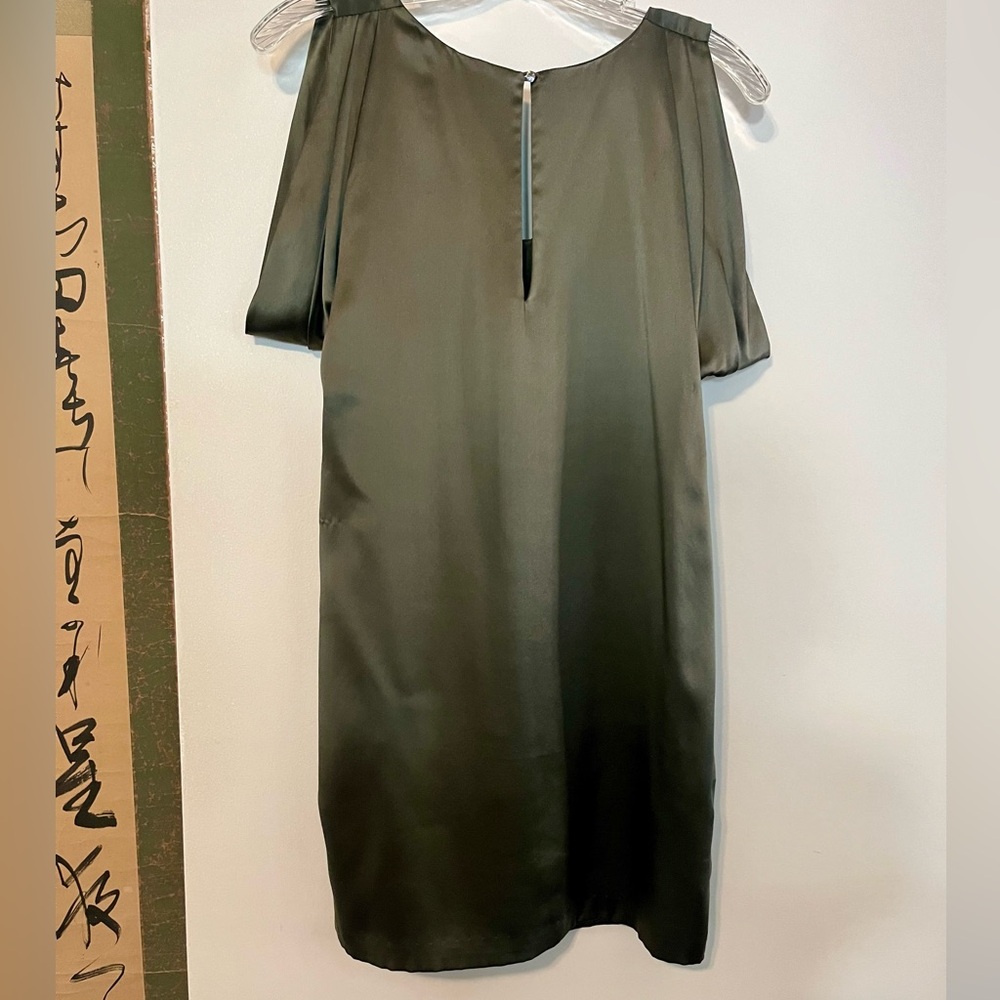 Pocketed 100% Silk Green Capsule Mini Dress Swarovski Crystal Back-Button